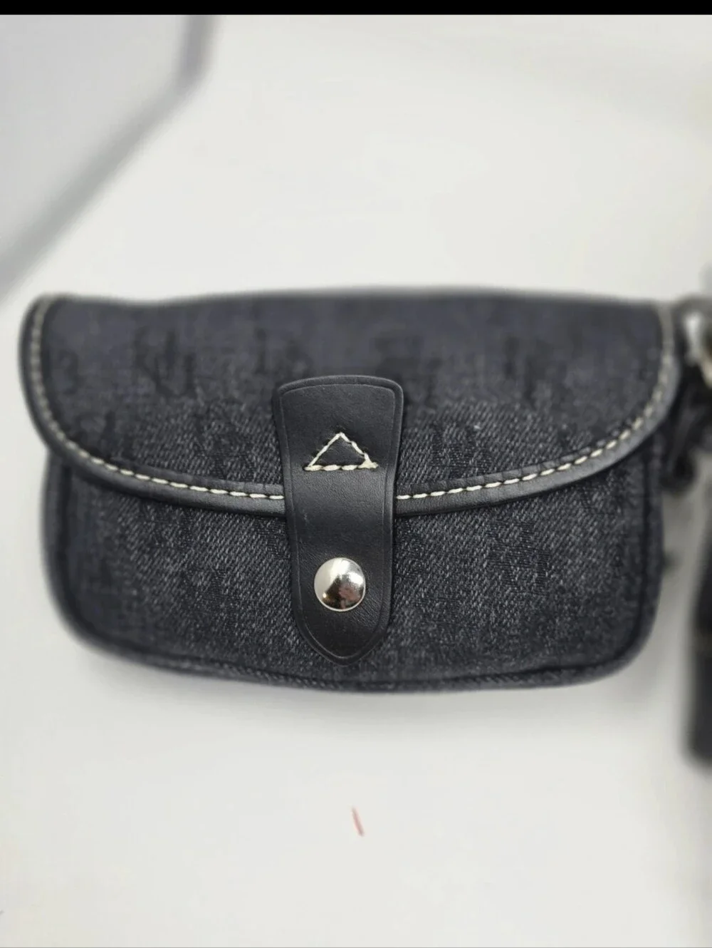 NWT Y2K Dooney & Bourke Black Denim Leather Double Pocket Tote Bag SZ Wristlet